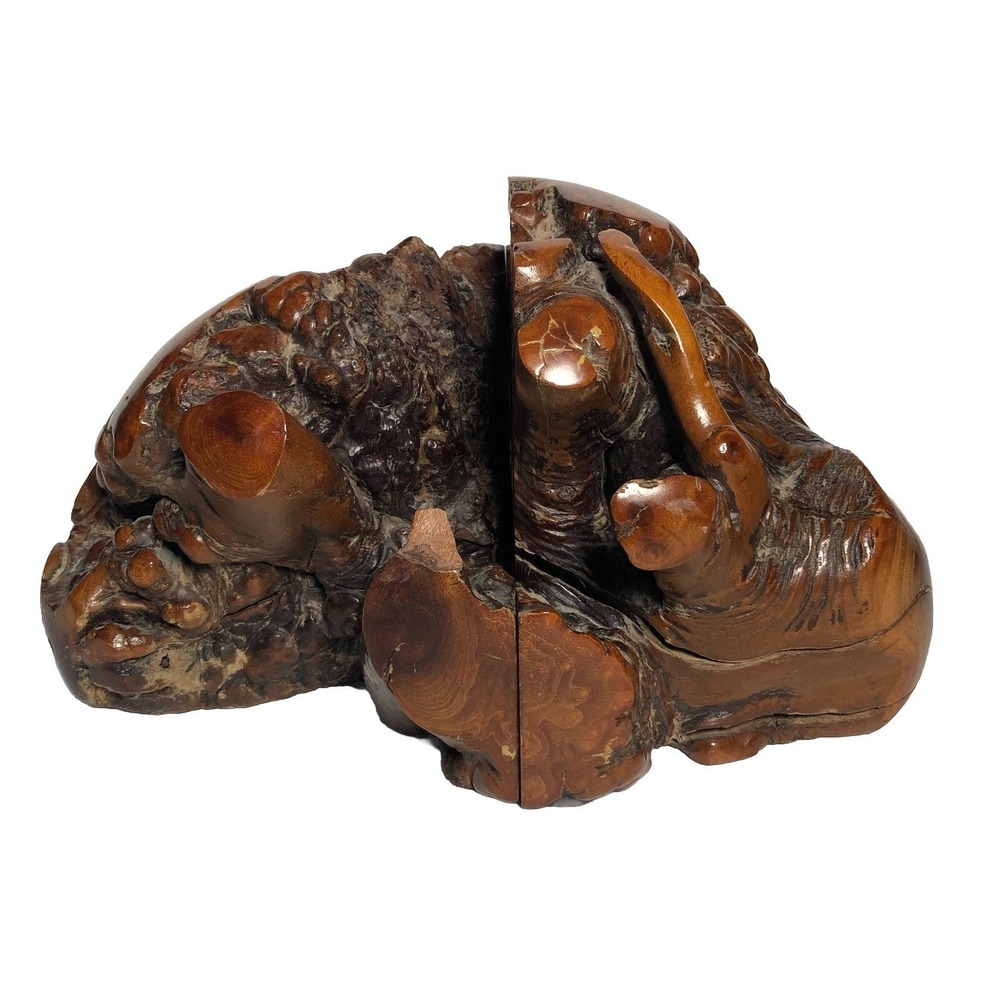 Vtg 70s Burl Wood Bookends Organic Mid Century Modern Sculptural MCM DAMAGED
